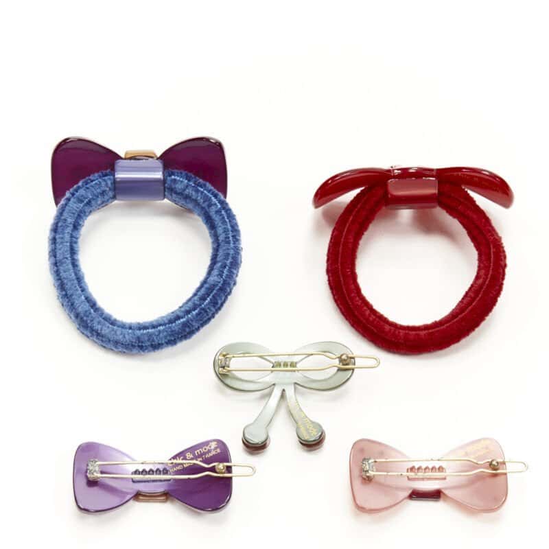 NON SIGNE / UNSIGNED Ribbon Hair Clips MultiColor Plastic Never worn - Inside View