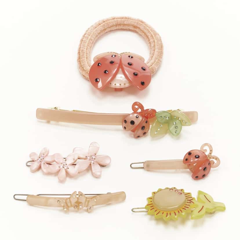 NON SIGNE / UNSIGNED Beetle Hair Clips Pink Plastic Very good condition - Front View