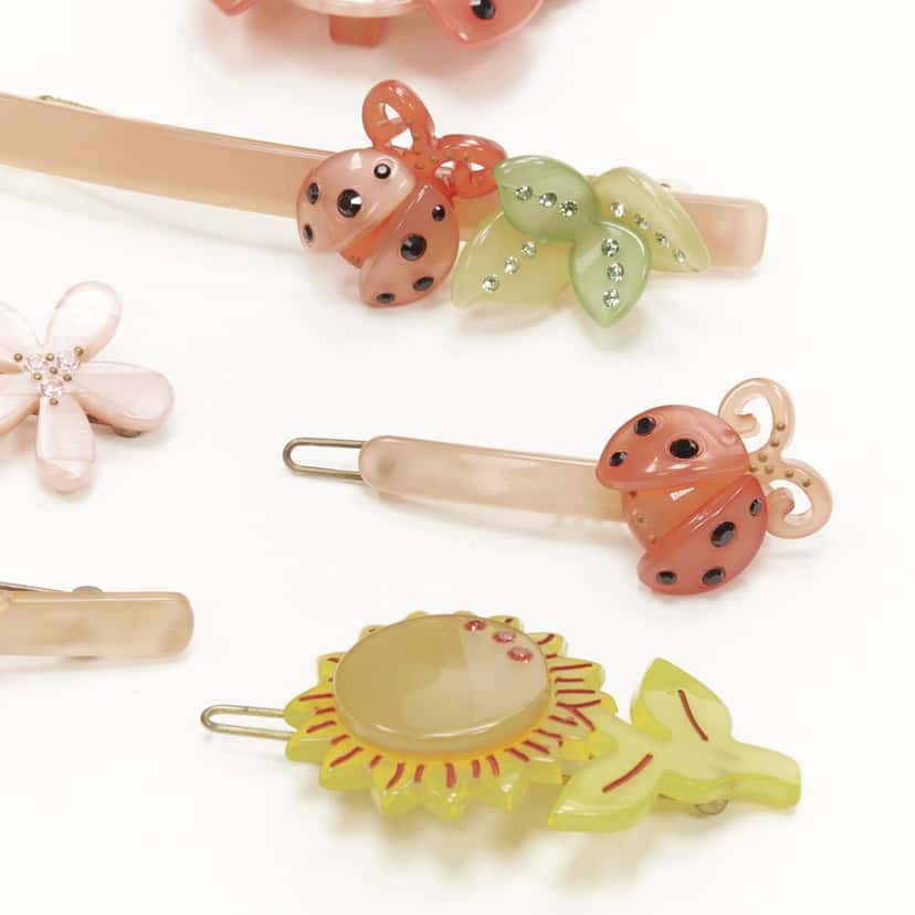 NON SIGNE / UNSIGNED Beetle Hair Clips Pink Plastic Very good condition - Inside View