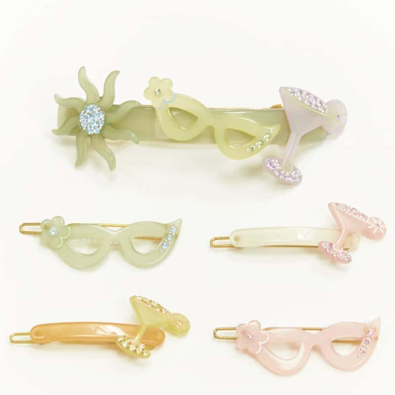 NON SIGNE / UNSIGNED Martini Hair Clips MultiColor Plastic Very good condition - Front View