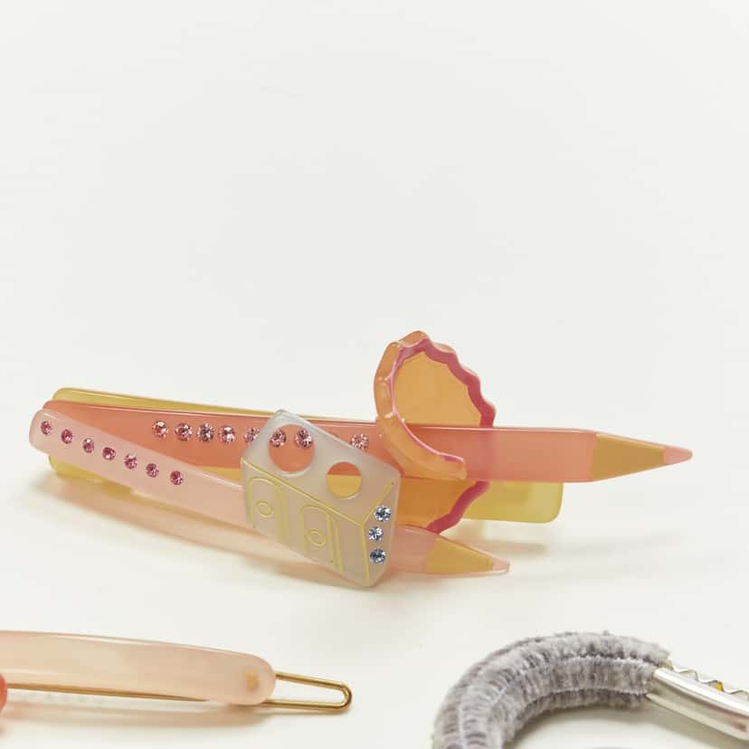 NON SIGNE / UNSIGNED Brush Hair Clips MultiColor Plastic Very good condition - Inside View