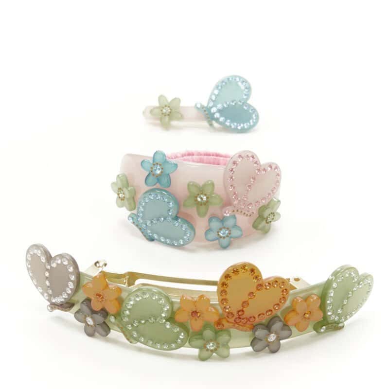 NON SIGNE / UNSIGNED Floral Hair Clips Red Plastic Very good condition - Front View