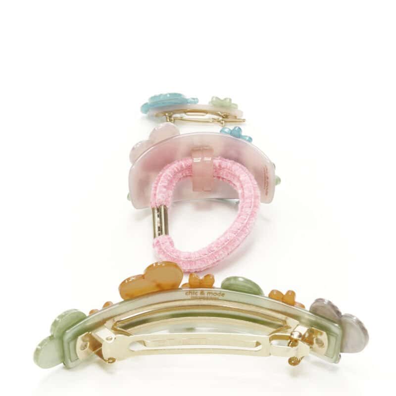 NON SIGNE / UNSIGNED Floral Hair Clips Red Plastic Very good condition - Back View