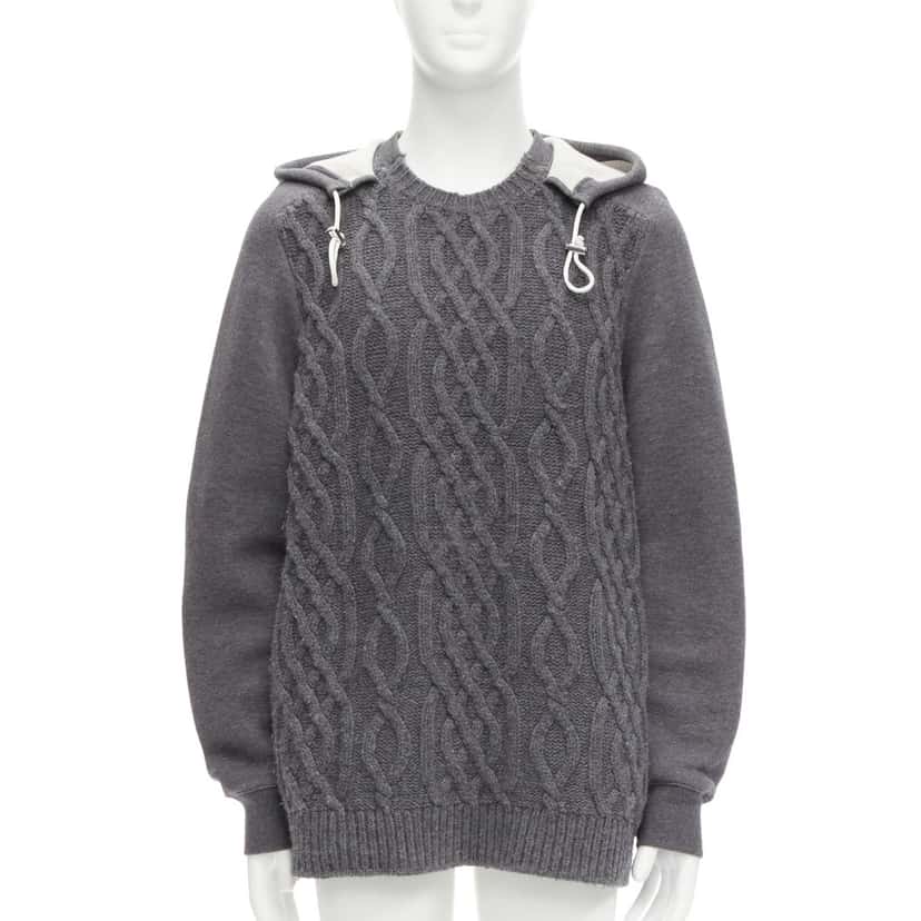 Sacai Cable Knit Sweater Grey Wool Good condition - Front View
