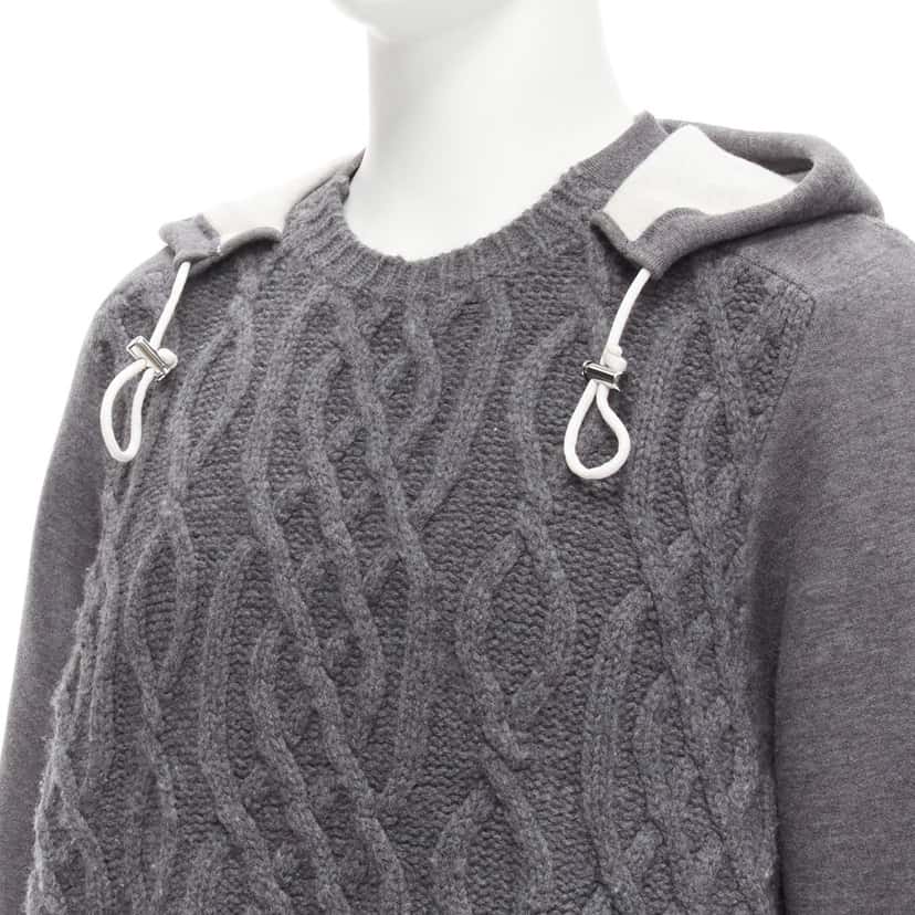 Sacai Cable Knit Sweater Grey Wool Good condition - Back View