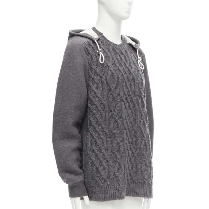 Sacai Cable Knit Sweater Grey Wool Good condition - Inside View