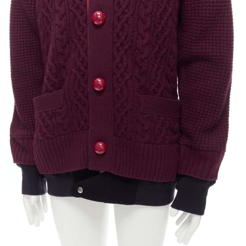 Sacai Layered Hem Cardigan Burgundy Wool Very good condition - Back View