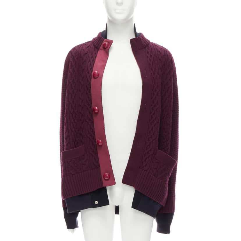 Sacai Layered Hem Cardigan Burgundy Wool Very good condition - Inside View
