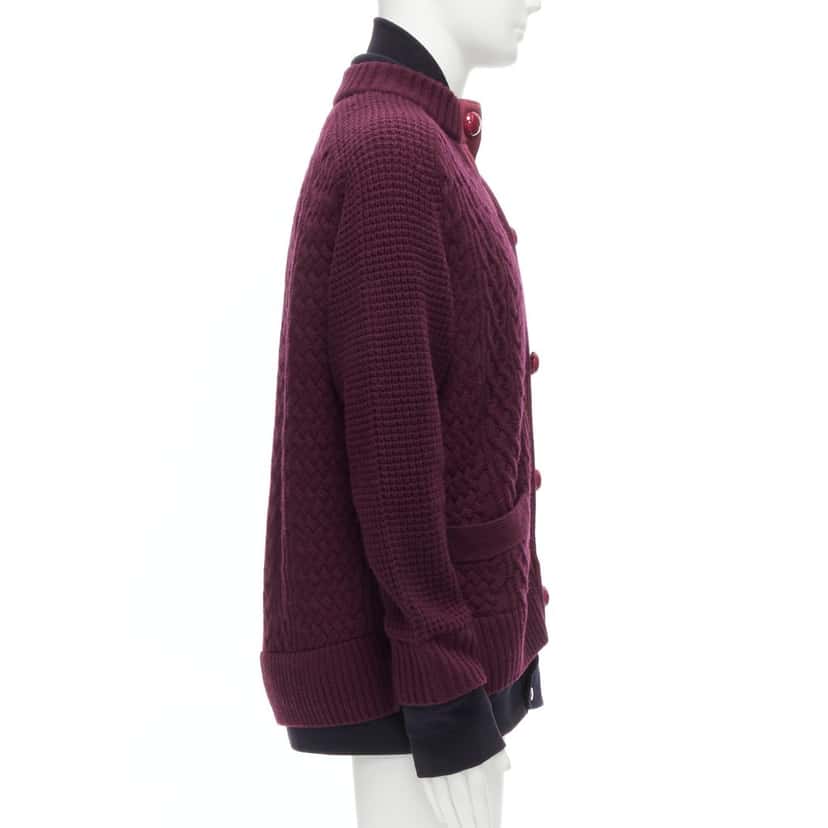 Sacai Layered Hem Cardigan Burgundy Wool Very good condition - Box View