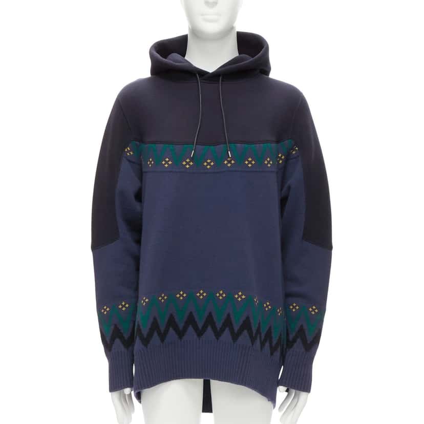 Sacai Knit Sweater Hoodie Navy Cotton Good condition - Front View