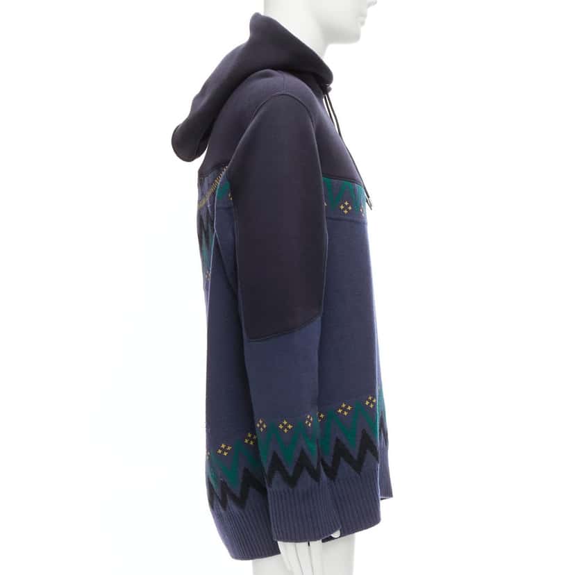 Sacai Knit Sweater Hoodie Navy Cotton Good condition - Model View