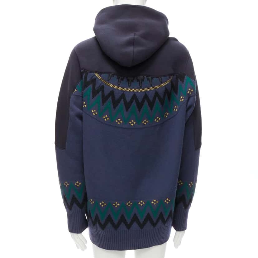 Sacai Knit Sweater Hoodie Navy Cotton Good condition - Box View