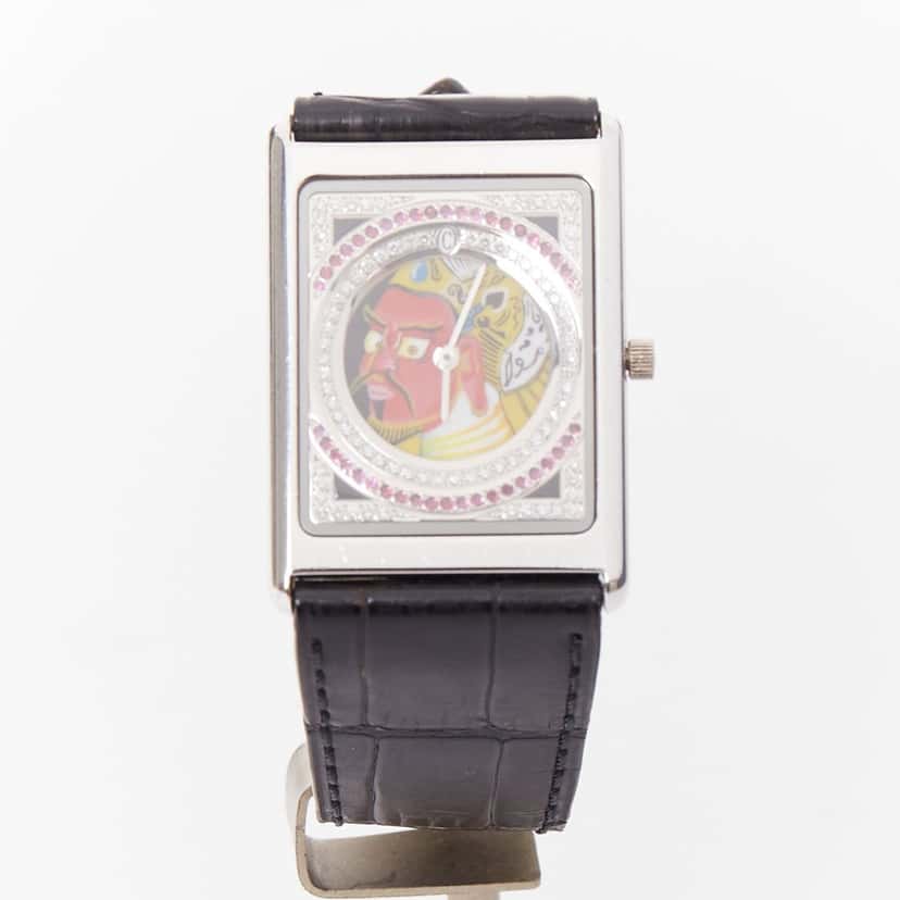 Concord Limited Edition Guan Yu 18K White Gold Diamond Ruby Watch Black Leather Fair condition - Front View