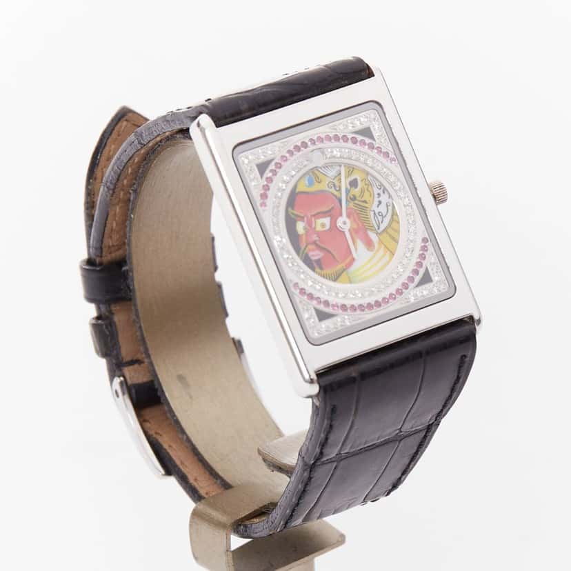 Concord Limited Edition Guan Yu 18K White Gold Diamond Ruby Watch Black Leather Fair condition - Back View