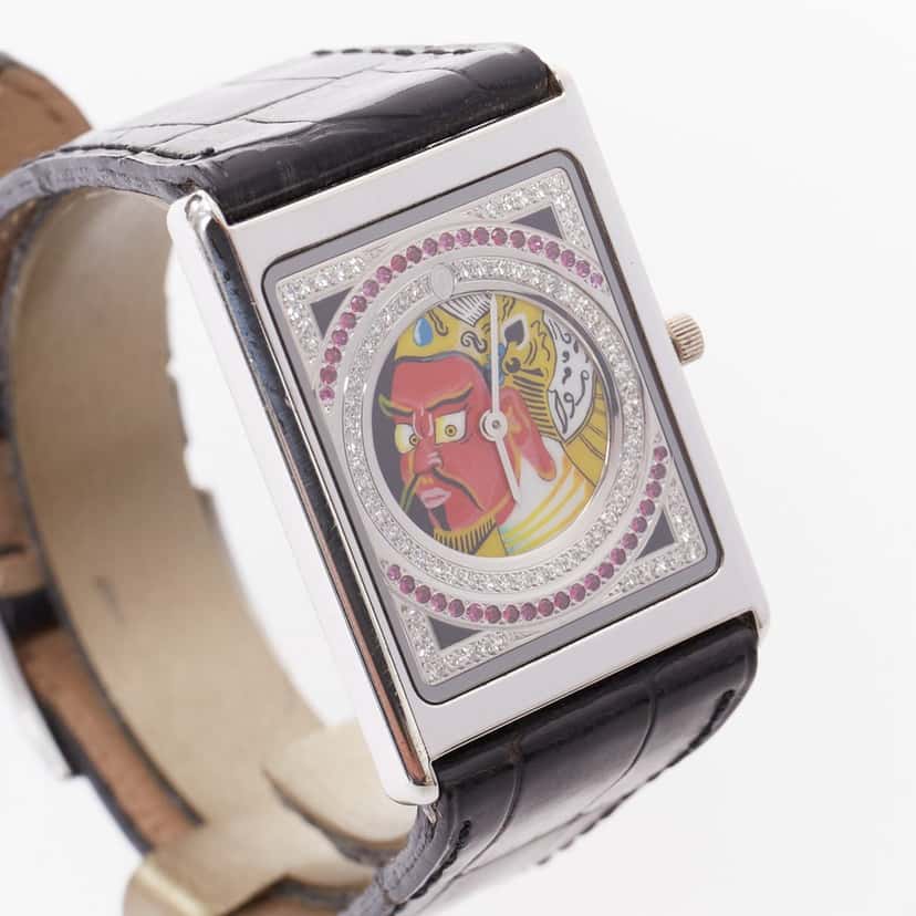 Concord Limited Edition Guan Yu 18K White Gold Diamond Ruby Watch Black Leather Fair condition - Box View