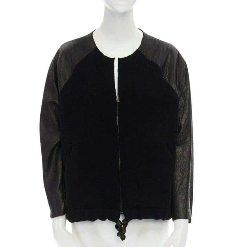 Isabel Marant Leather Sleeve Wool Bomber Black Wool Fair condition - Front View