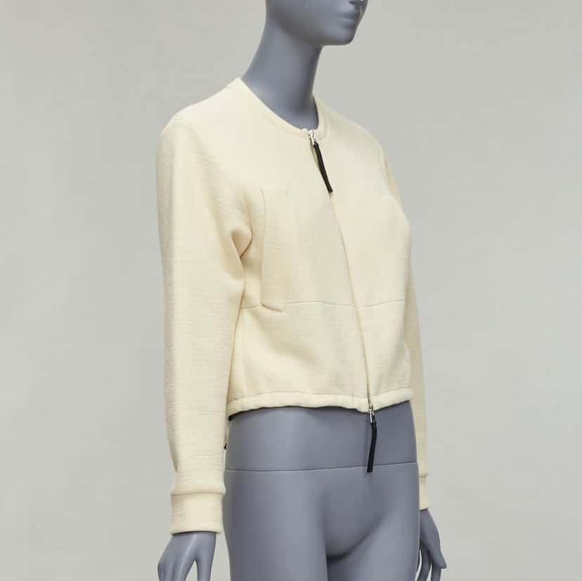 Marni Cream Cropped Bomber Jacket Beige Cotton Never worn - Model View