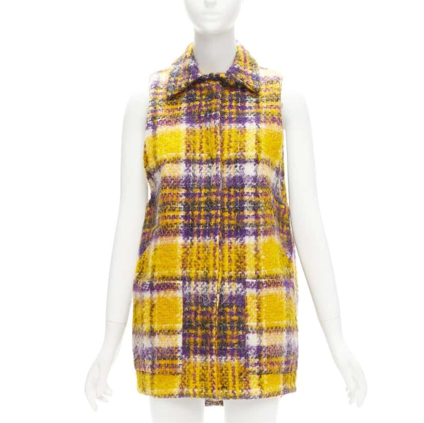 Marni Yellow Plaid Sleeveless Coat Purple Cotton Very good condition - Back View