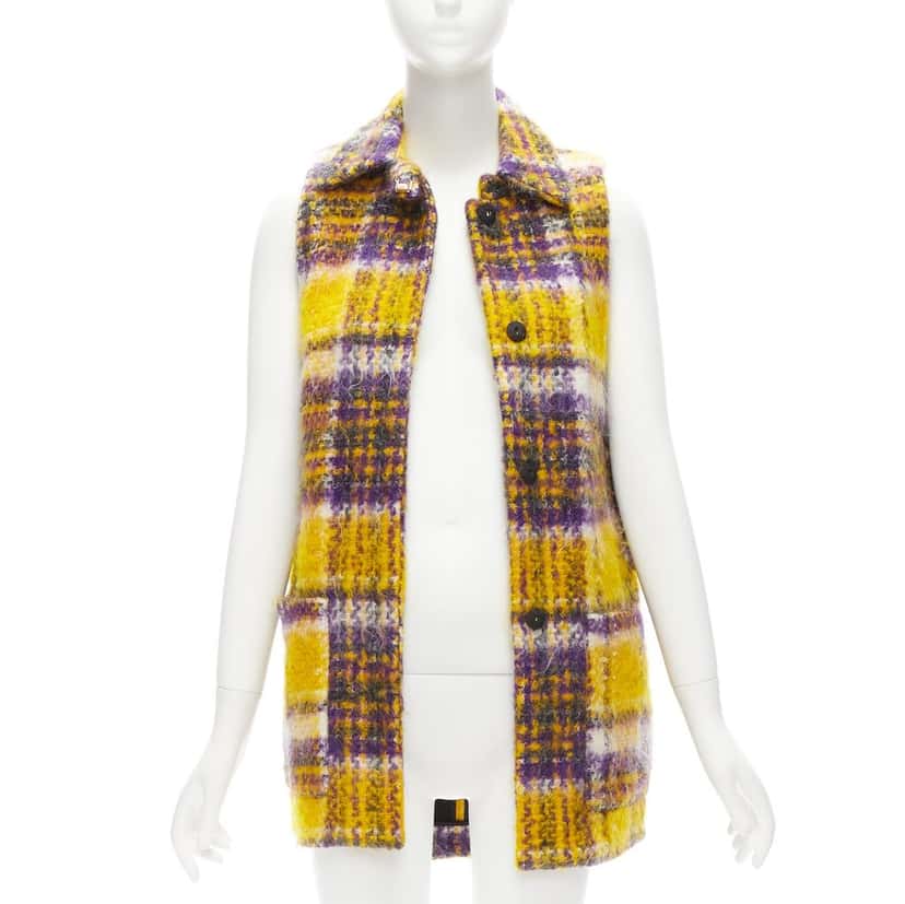Marni Yellow Plaid Sleeveless Coat Purple Cotton Very good condition - Inside View