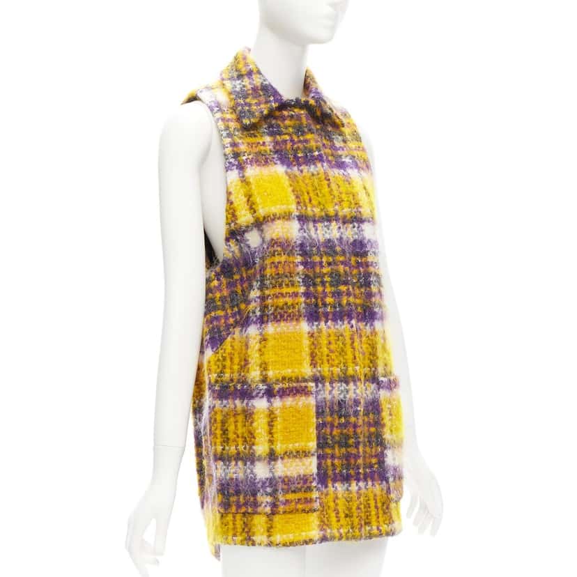 Marni Yellow Plaid Sleeveless Coat Purple Cotton Very good condition - Model View