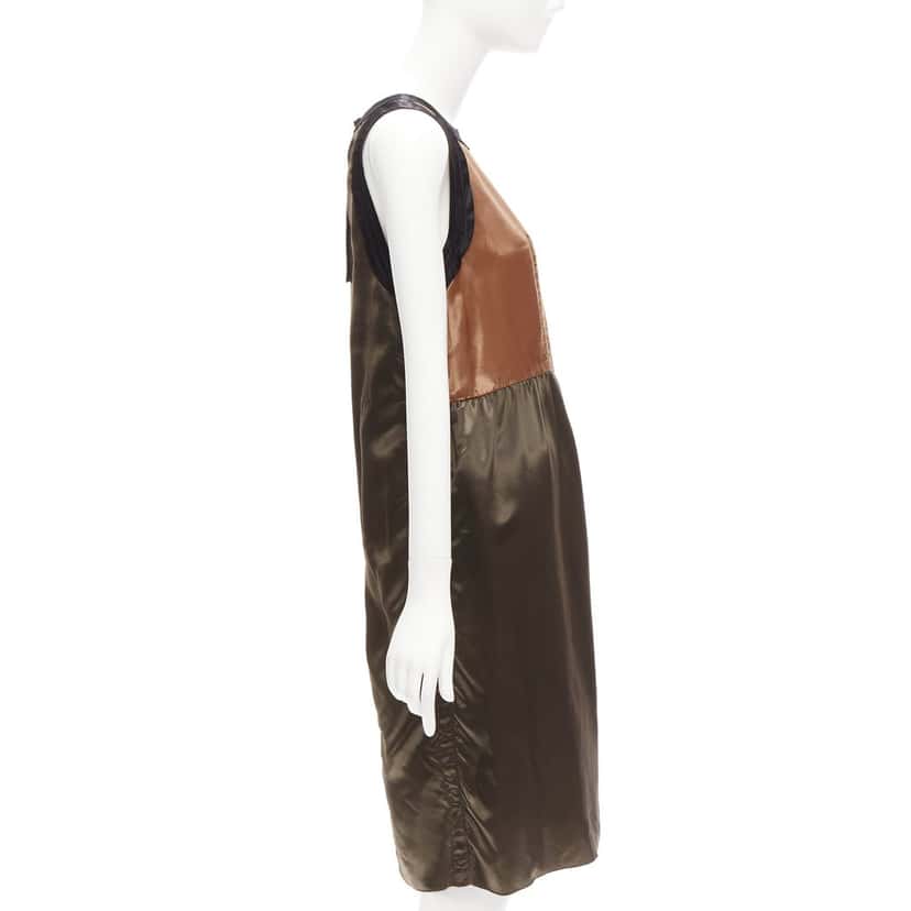 Marni Satin Colorblock Dress Khaki Never worn - Model View