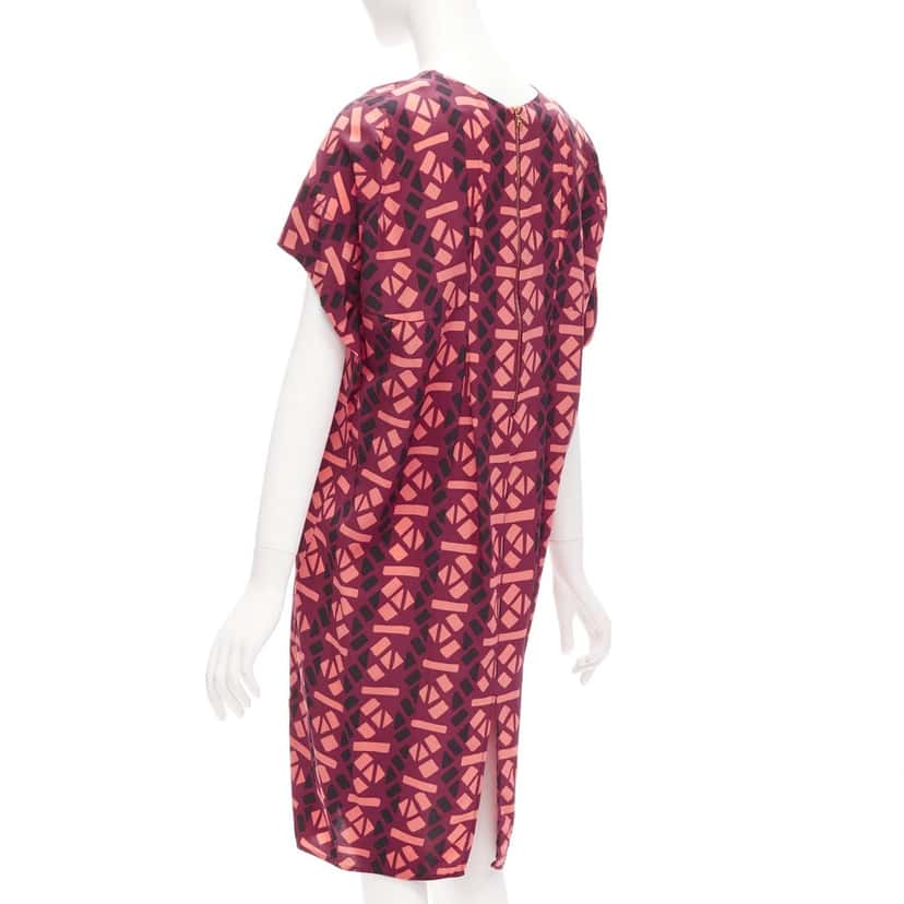 Marni Geometric Cap Dress Burgundy Silk Never worn - Back View