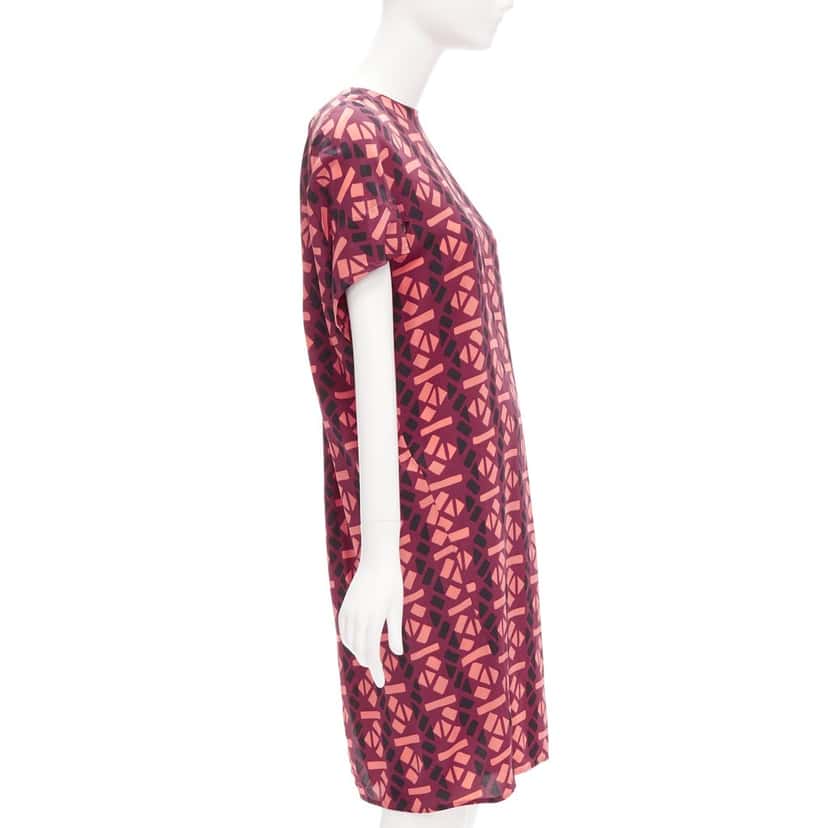 Marni Geometric Cap Dress Burgundy Silk Never worn - Model View