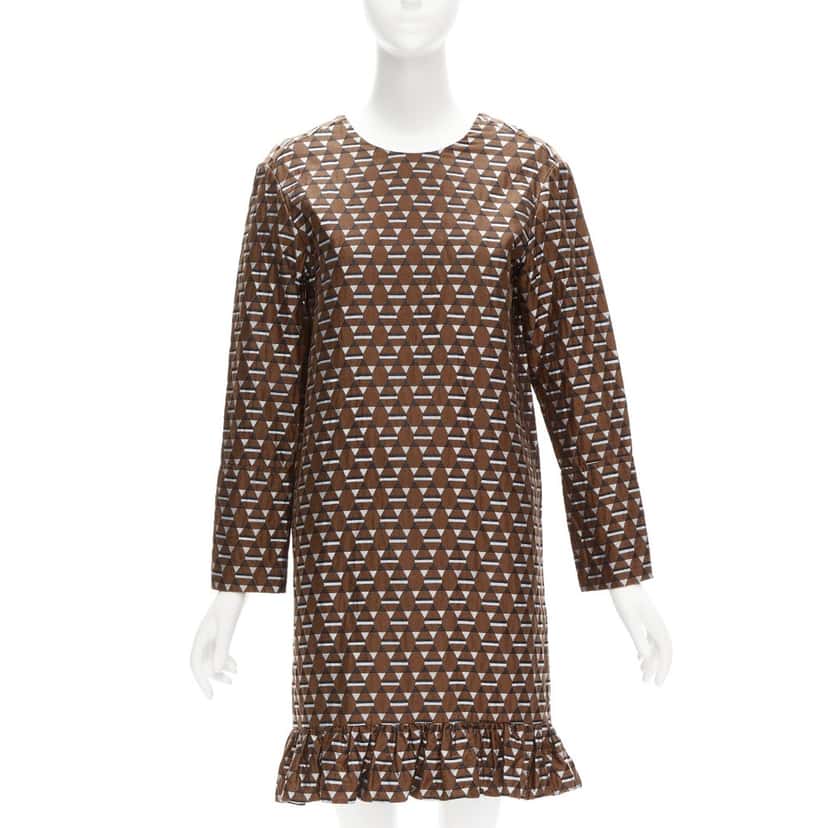Marni Geometric Frill Dress Brown Cotton Very good condition - Front View