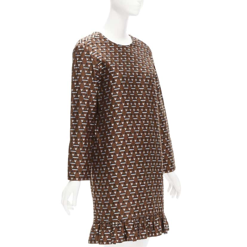 Marni Geometric Frill Dress Brown Cotton Very good condition - Inside View