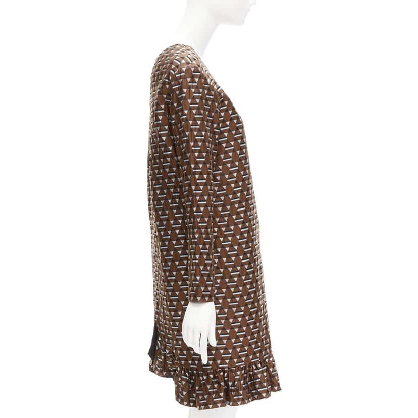 Marni Geometric Frill Dress Brown Cotton Very good condition - Model View