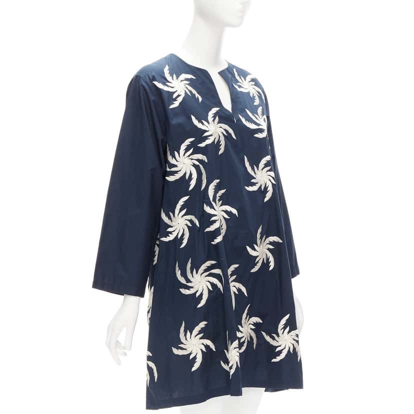 Dries Van Noten Floral Boxy Dress Navy Cotton Never worn - Inside View