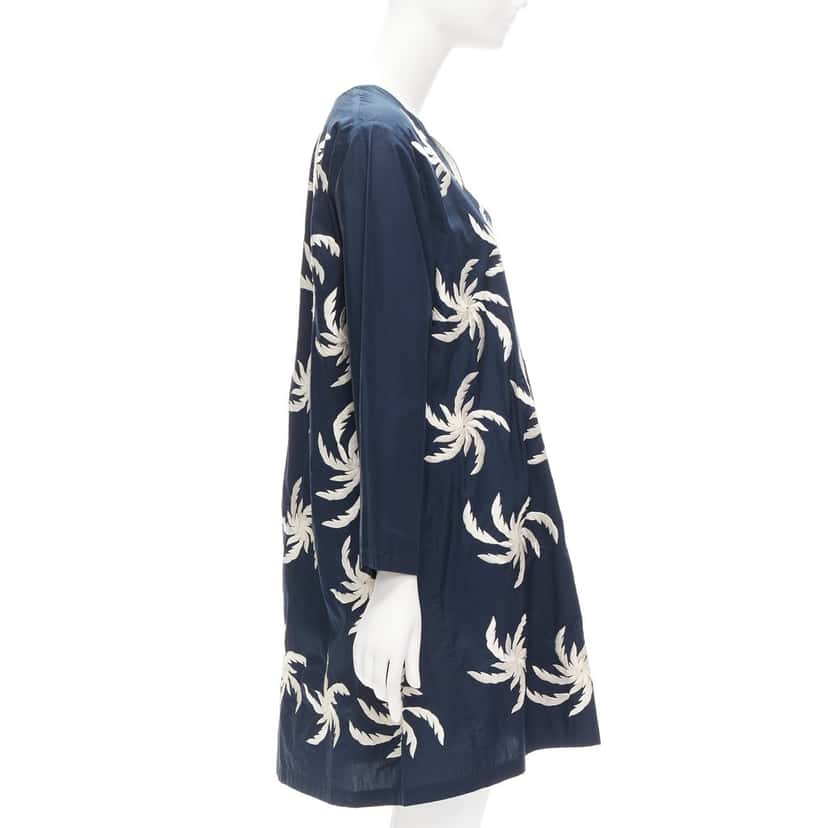 Dries Van Noten Floral Boxy Dress Navy Cotton Never worn - Model View