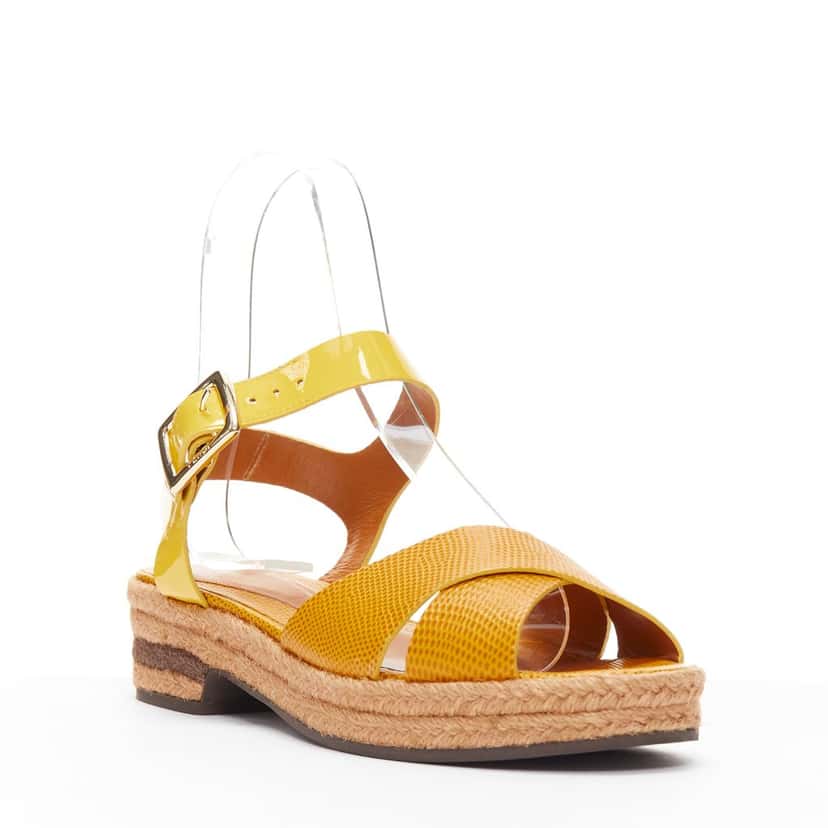 Fendi Embossed Strap Sandals Yellow Leather Very good condition - Back View