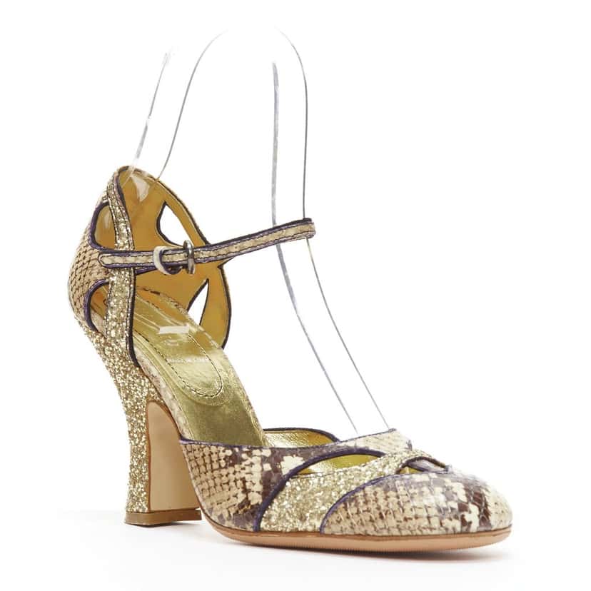 Miu Miu Snake Glitter Maryjanes Brown Leather Very good condition - Back View