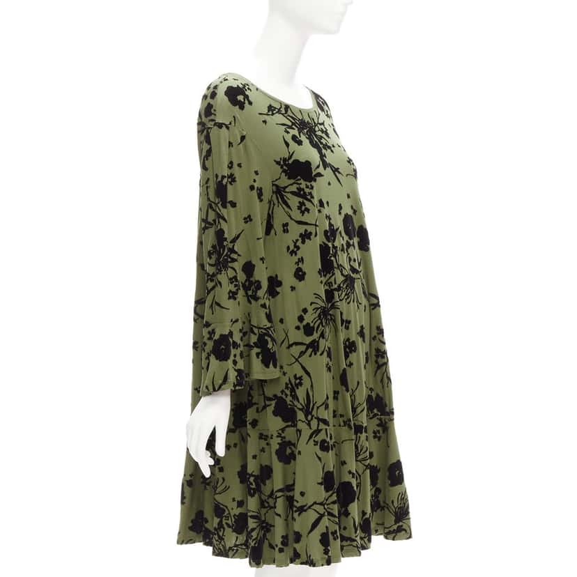 Dries Van Noten Floral Flutter Dress Green Cotton Very good condition - Front View
