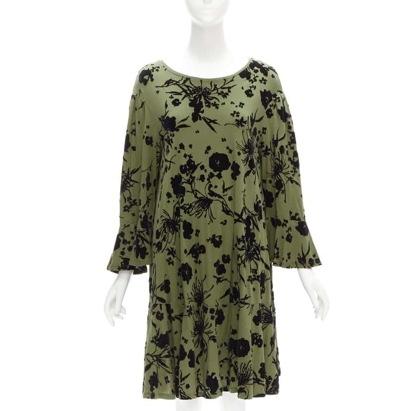 Dries Van Noten Floral Flutter Dress Green Cotton Very good condition - Inside View