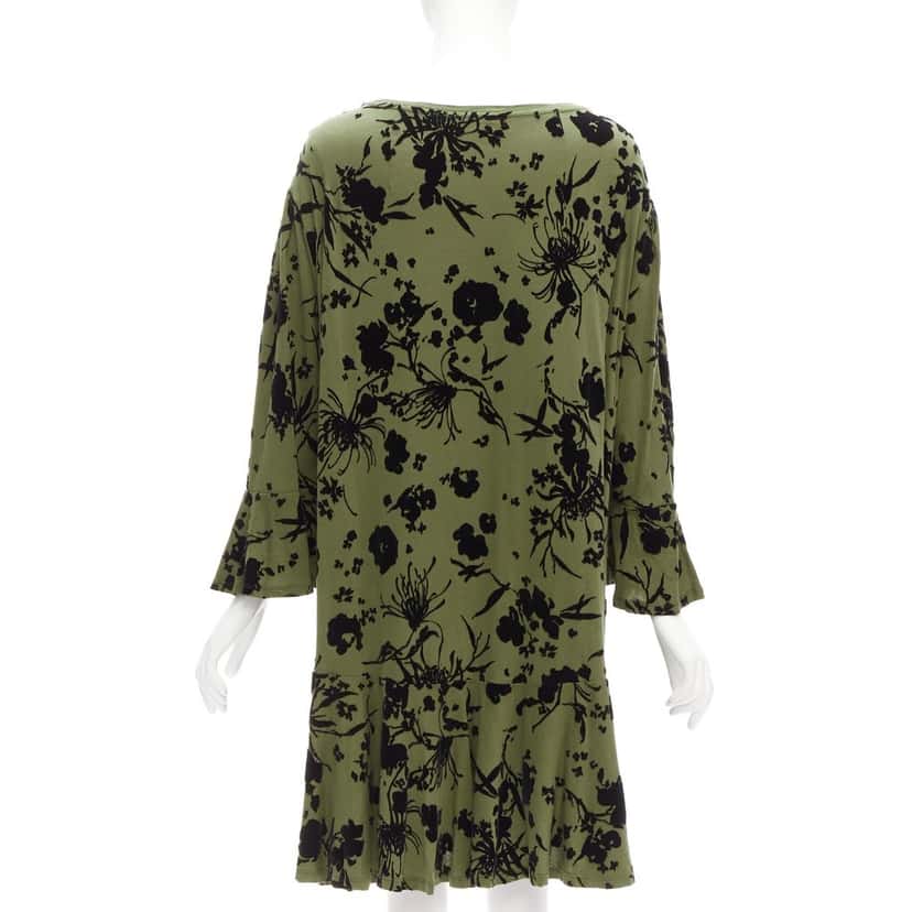 Dries Van Noten Floral Flutter Dress Green Cotton Very good condition - Box View