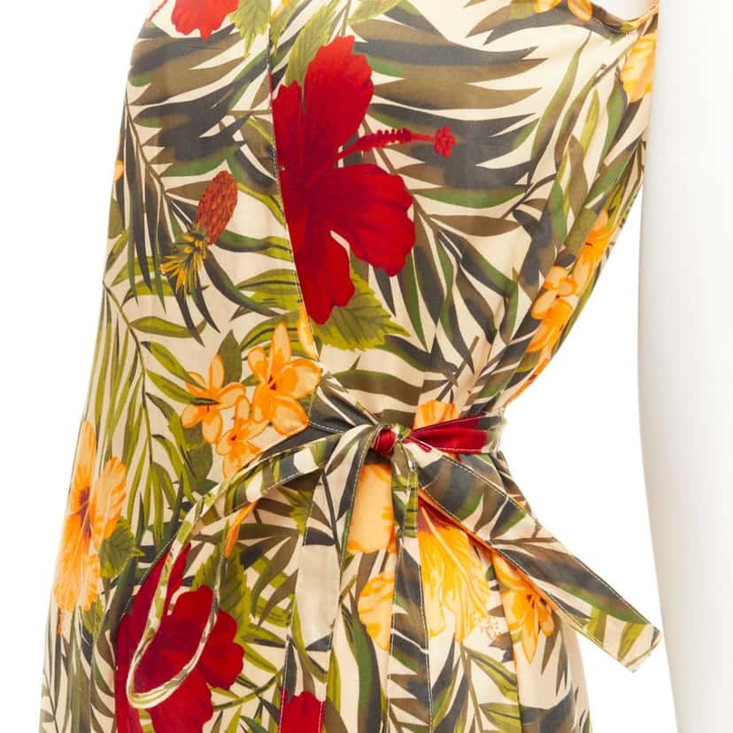 Miguelina Tropical Wrap Jumpsuit MultiColor Cotton Never worn - Back View
