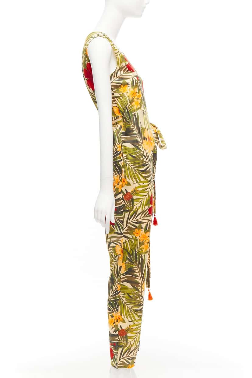 Miguelina Tropical Wrap Jumpsuit MultiColor Cotton Never worn - Model View