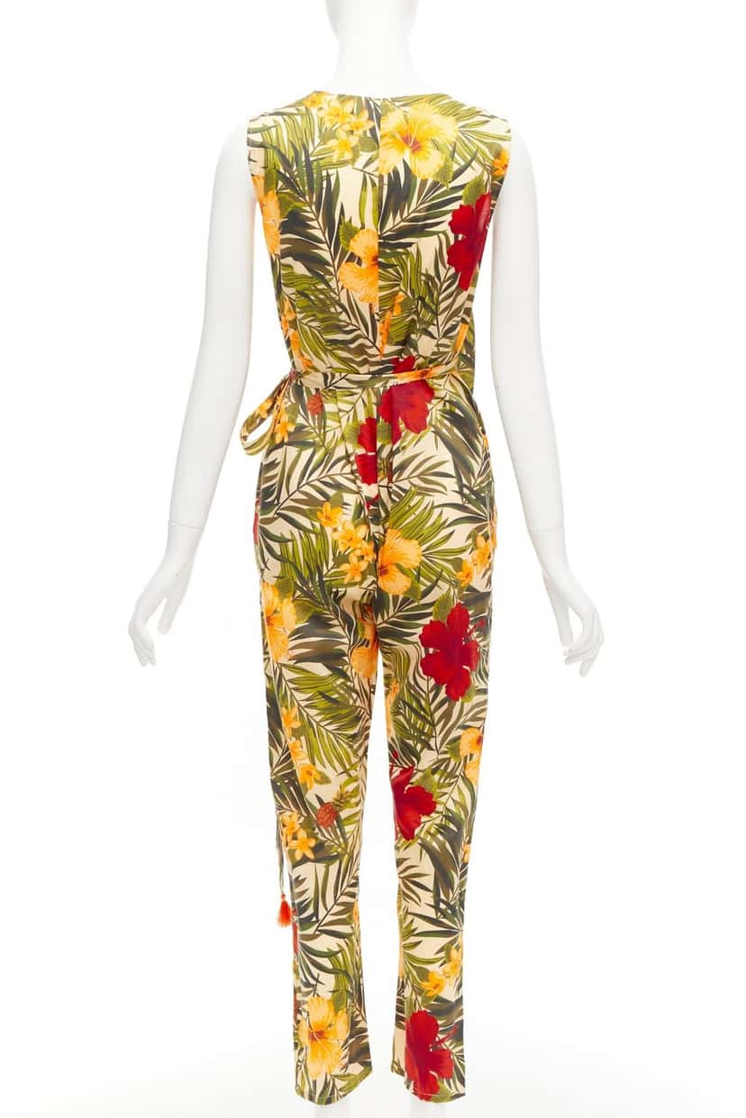 Miguelina Tropical Wrap Jumpsuit MultiColor Cotton Never worn - Box View