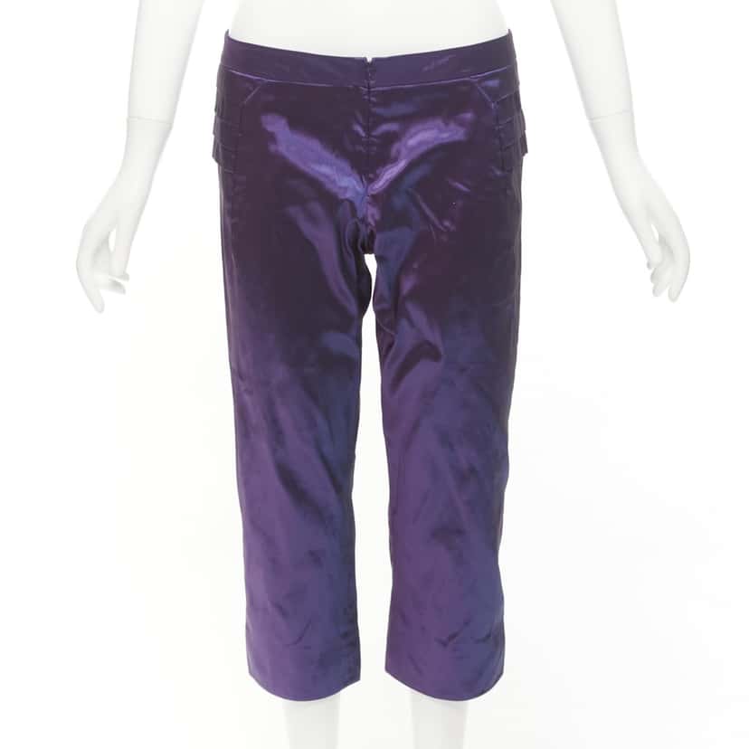Shiatzy Chen Holographic Knee Pants Purple Silk Never worn - Front View