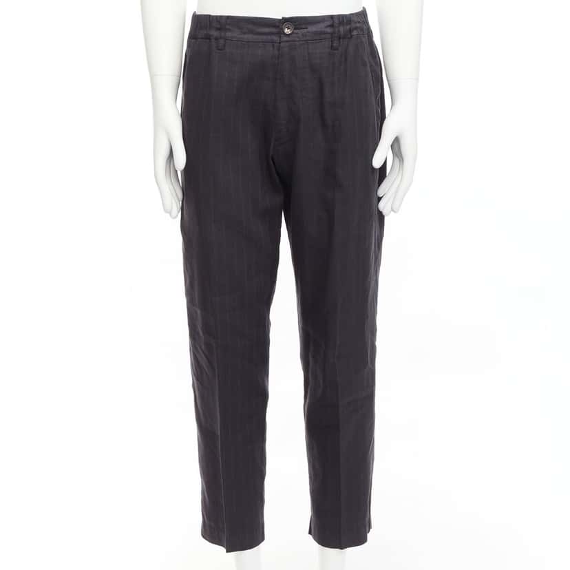 Ziggy Chen Pinstripe Cropped Pants Grey Linen Never worn - Front View