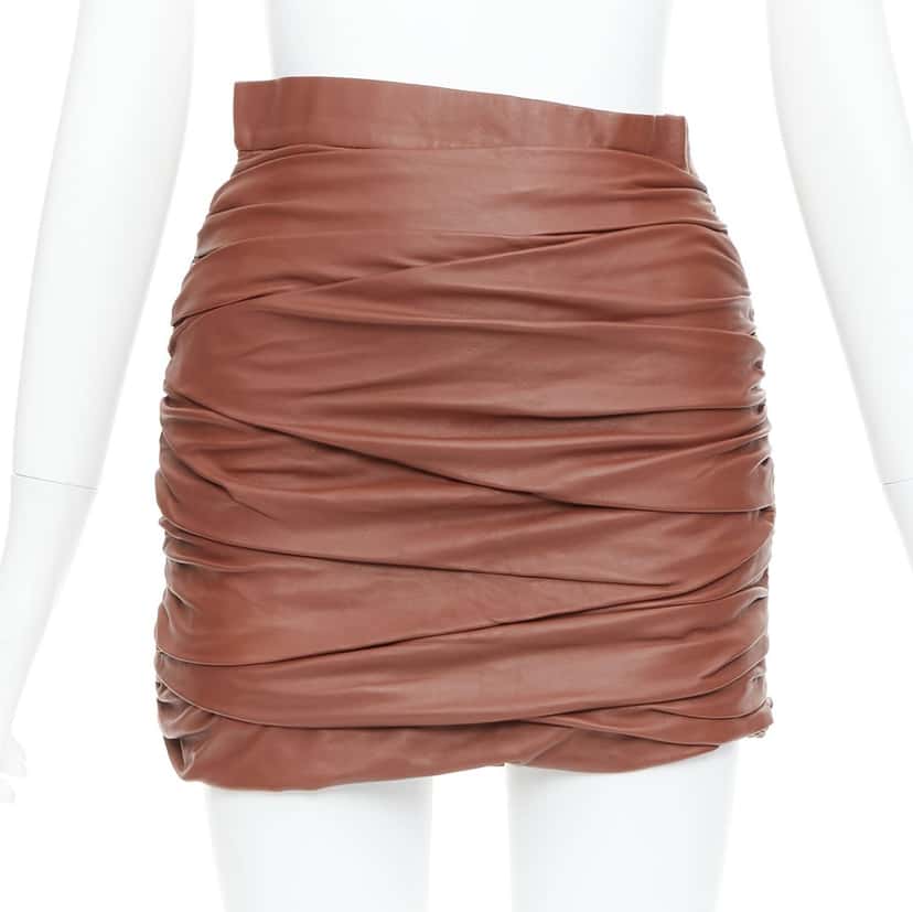 Zeynep Arcay Ruched Mini Skirt Brown Leather Very good condition - Front View