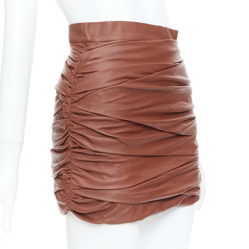 Zeynep Arcay Ruched Mini Skirt Brown Leather Very good condition - Back View