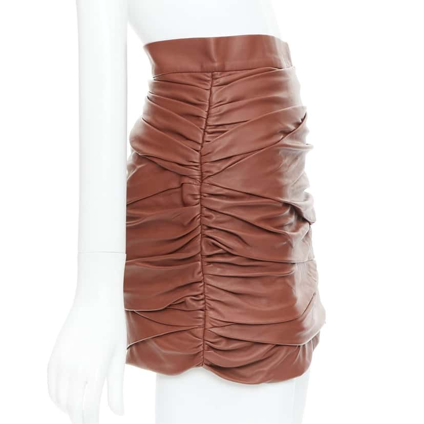 Zeynep Arcay Ruched Mini Skirt Brown Leather Very good condition - Inside View