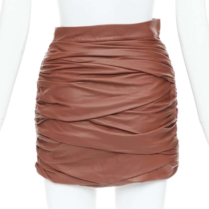 Zeynep Arcay Ruched Mini Skirt Brown Leather Very good condition - Model View