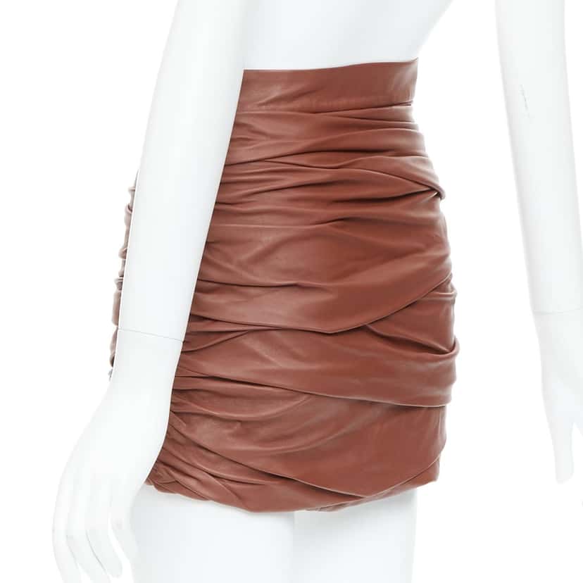 Zeynep Arcay Ruched Mini Skirt Brown Leather Very good condition - Box View