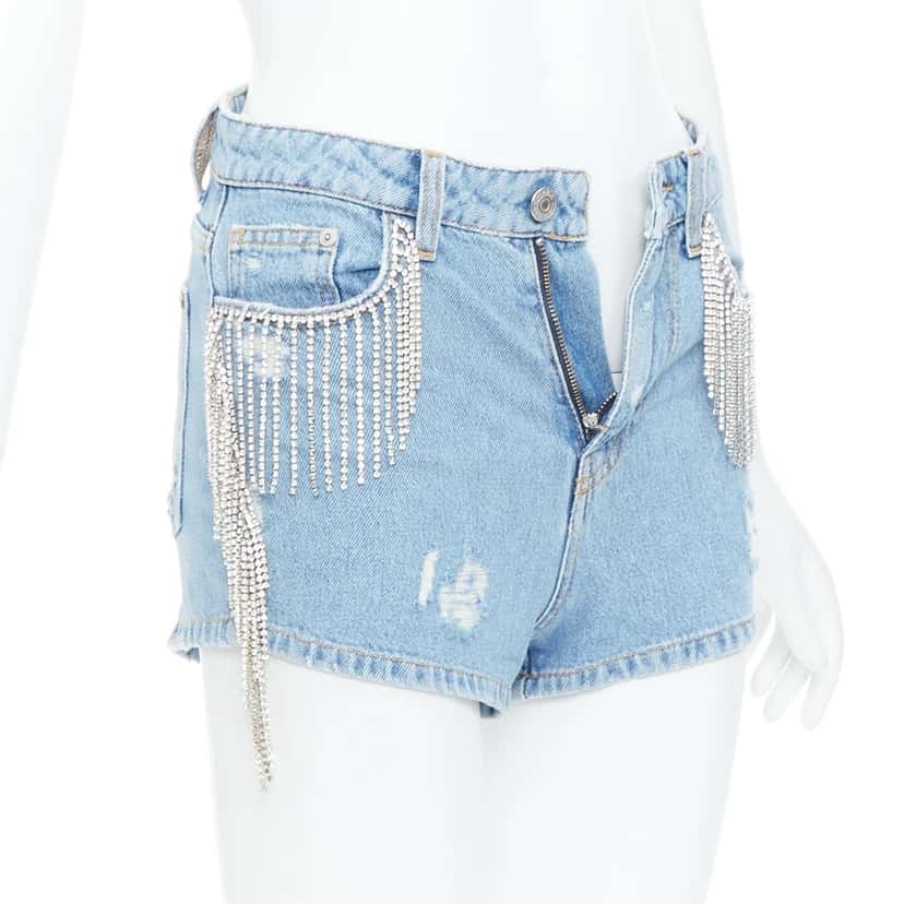 Chiara Ferragni Crystal Fringe Shorts Blue Cotton Very good condition - Front View