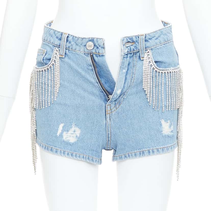 Chiara Ferragni Crystal Fringe Shorts Blue Cotton Very good condition - Inside View