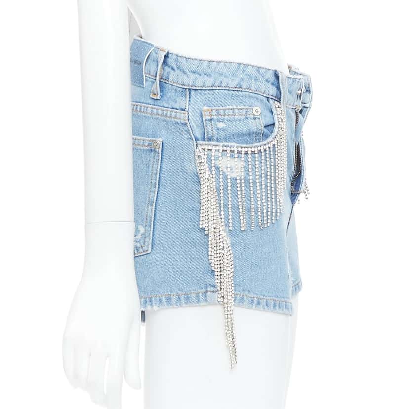 Chiara Ferragni Crystal Fringe Shorts Blue Cotton Very good condition - Model View